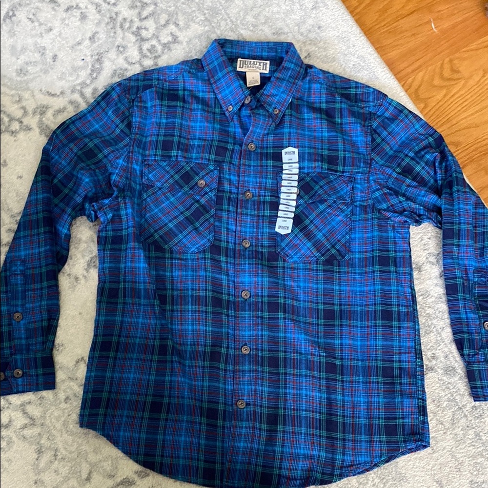 Duluth Trading Co Blue and Black Casual Button Down Shirt